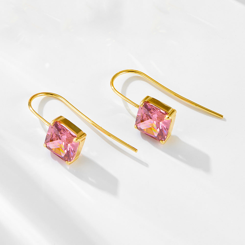 S925 Silver Retro Square Multi-Color Zirconia Earrings - Classic Elegant Dangle