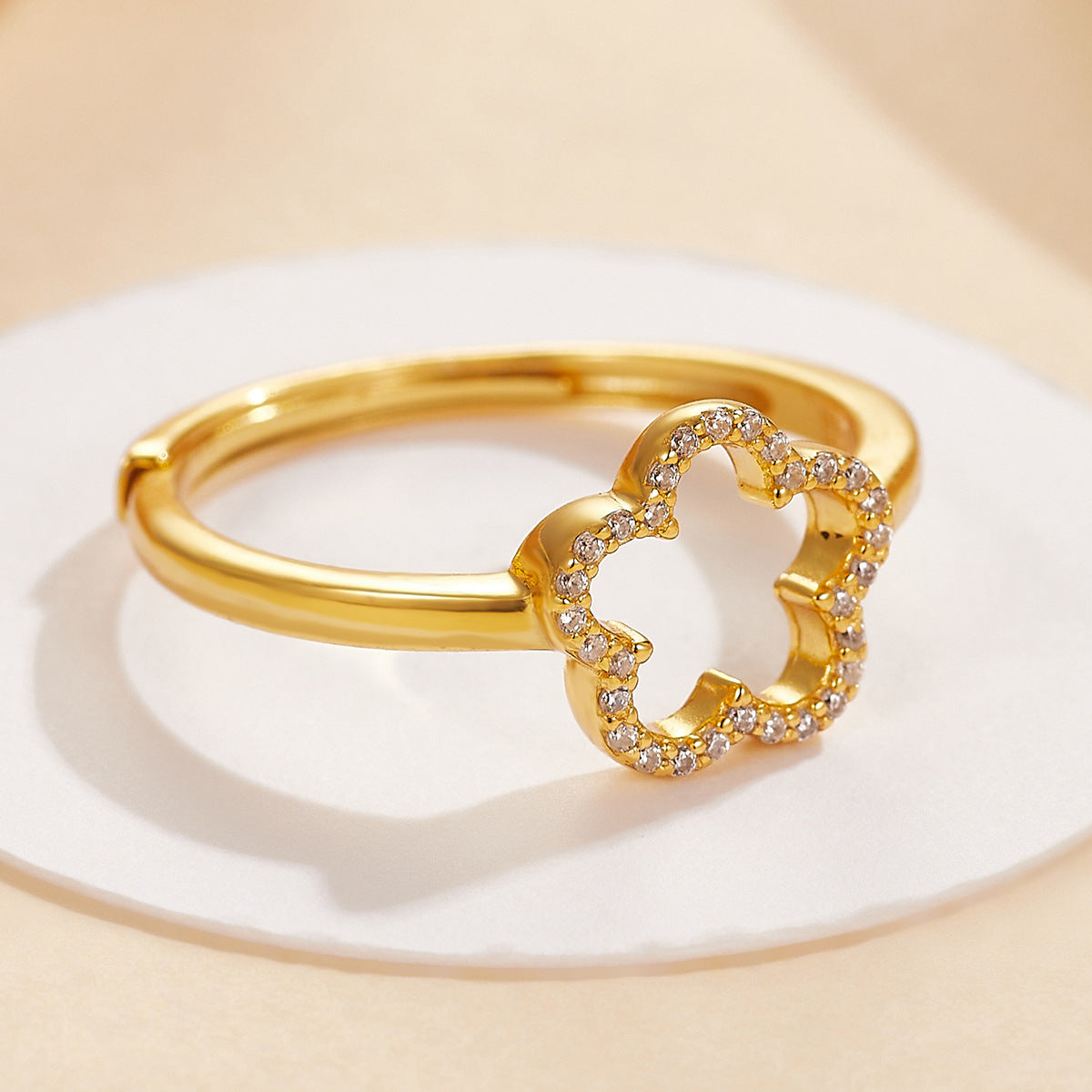 Five-Petal Zircon Flower Ring - S925 Sterling Silver Adjustable Sweet Elegant