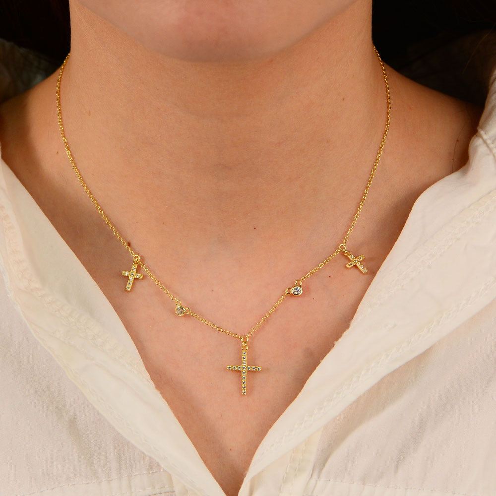 925 Sterling Silver Pave Zirconia Cross Pendant Necklace, Minimalist Light Luxury Jewelry