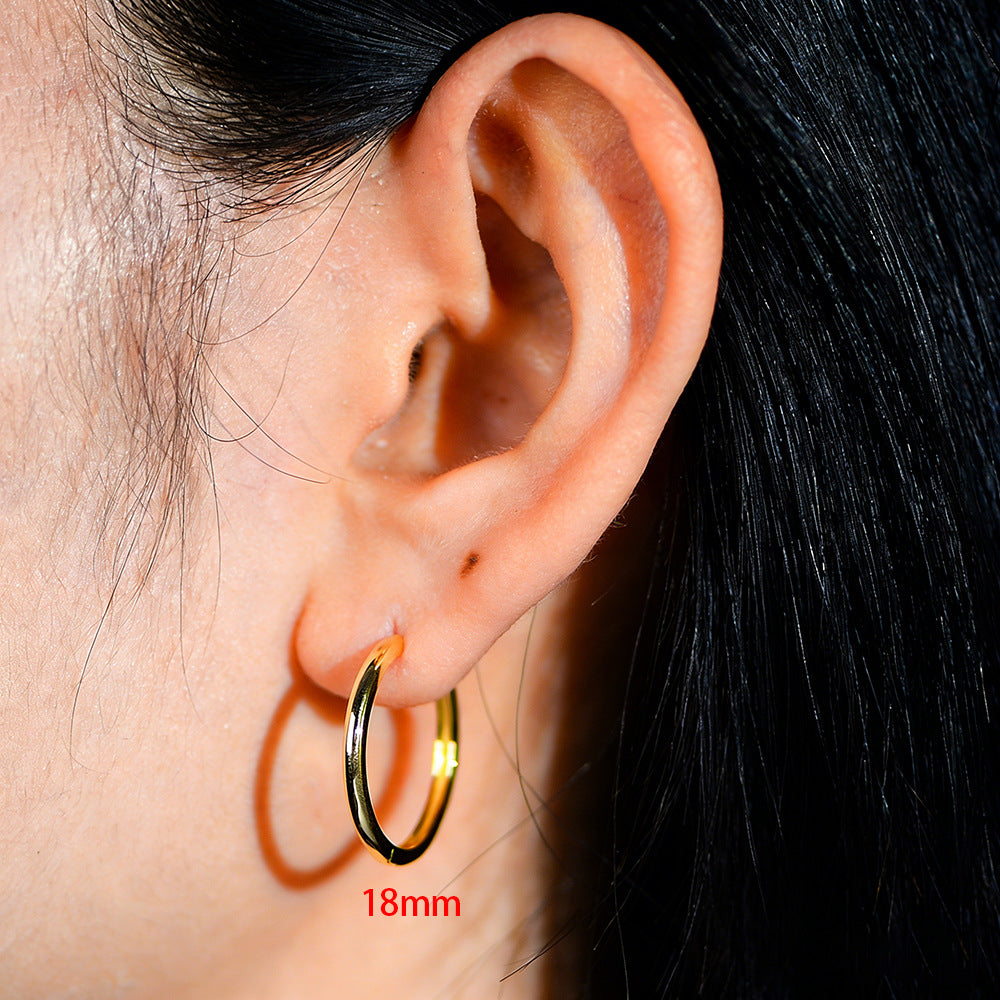 925 Sterling Silver Minimalist Sleek Hoop Earrings, High-End Light Luxury Plain Circle Jewelry