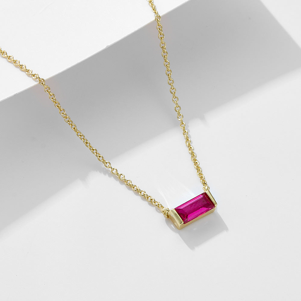 925 Sterling Silver Birthstone Pendant Necklace, Minimalist Lucky Stone Clavicle Chain