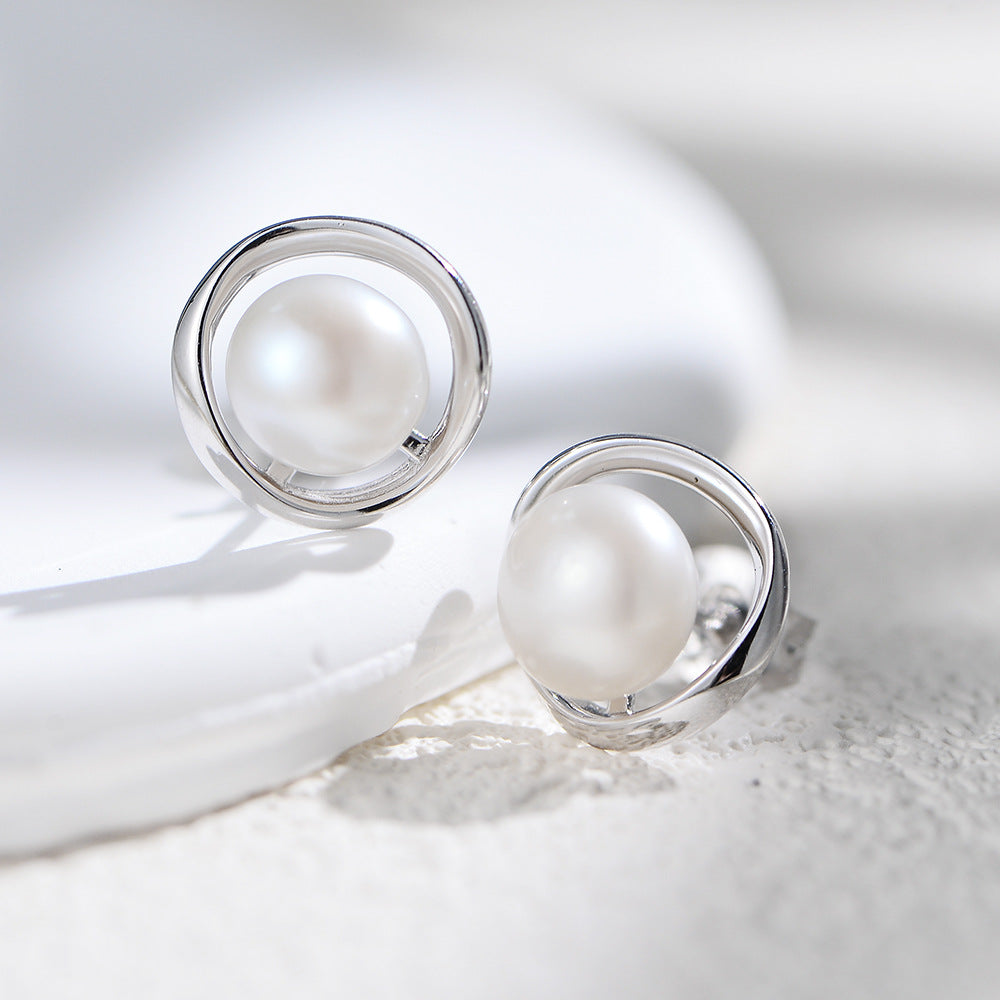 Sterling Silver Timeless Natural Pearl Stud Earrings for Women, High-End Versatile Accessory