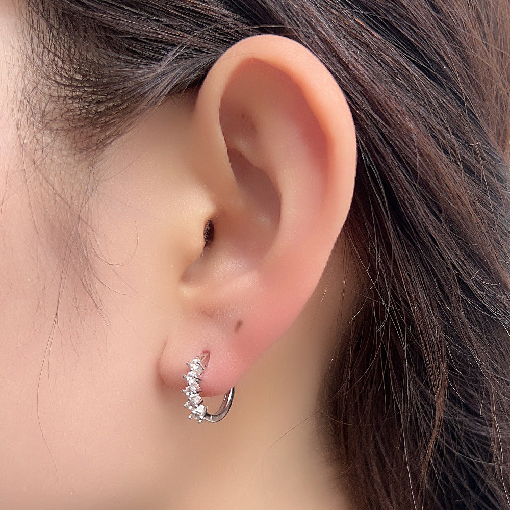 Sterling Silver Chic C-Shaped Zirconia Earrings for Women, High-End Versatile Accessory