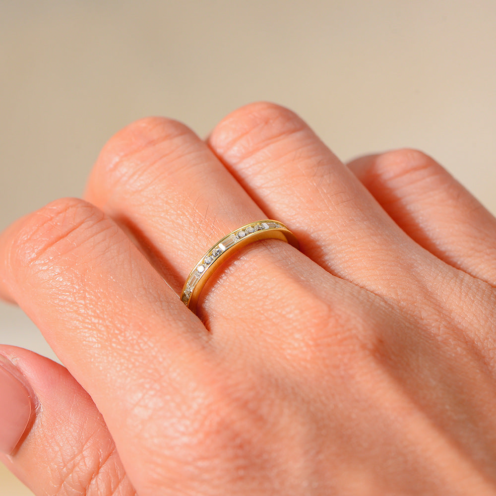925 Sterling Silver Single Row Pave Zirconia Ring, Minimalist Stackable Jewelry