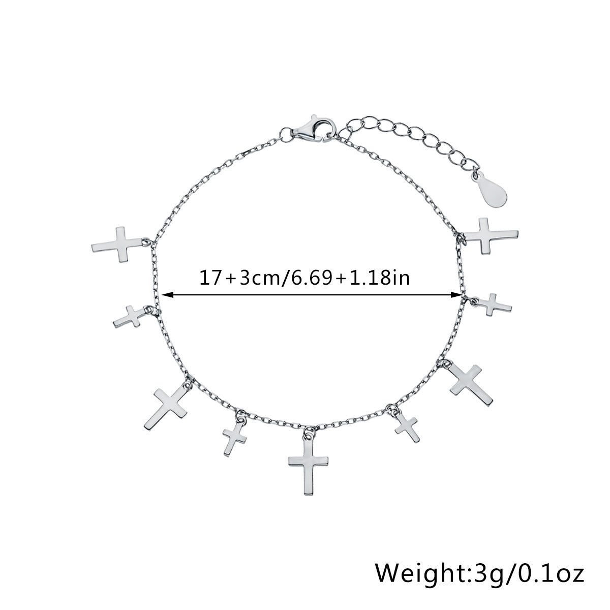 925 Silver Crucifix Jewelry Set | Tassel Necklace, Bracelet, Anklet