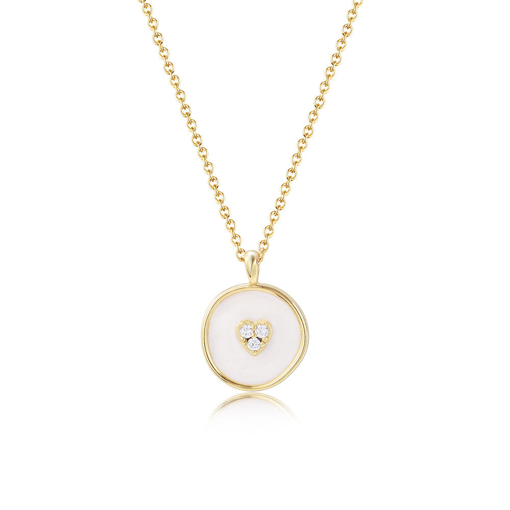 925 Sterling Silver Irregular Circle Enamel Pendant Necklace, Zirconia Jewelry