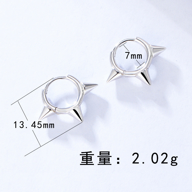 925 Sterling Silver Spike Huggie Hoop Earrings, Punk Style Jewelry
