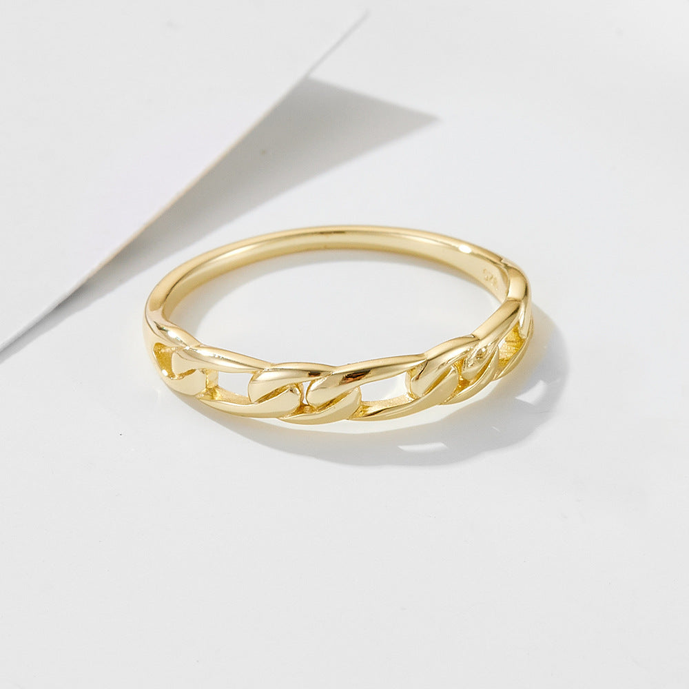925 Sterling Silver Link Chain Ring, Minimalist High-End Hollow-Out Design Jewelry