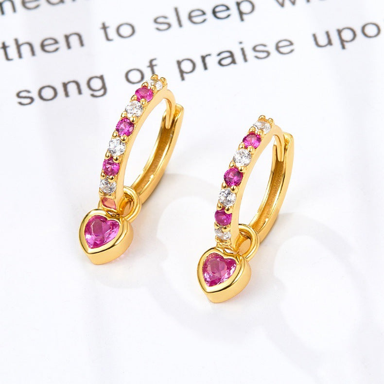 Color Zircon Heart Ear Cuffs - S925 Silver Dopamine Jewelry