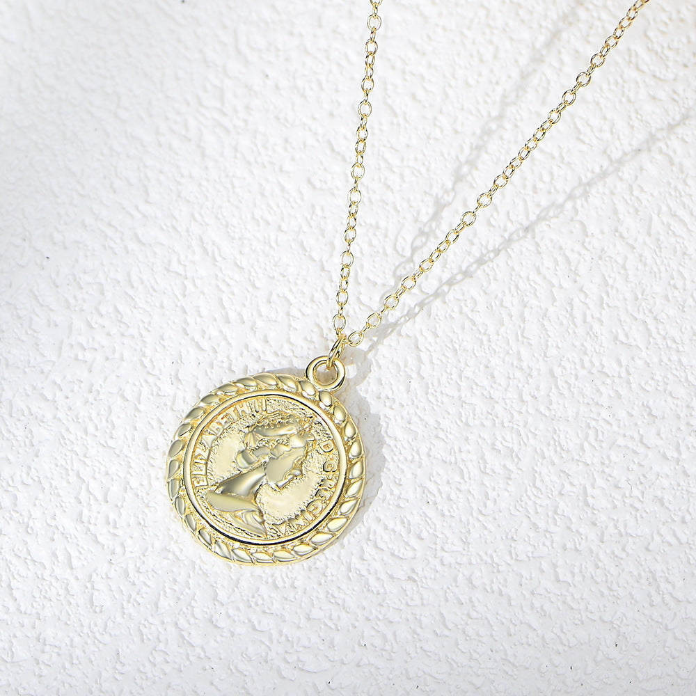 Sterling Silver Elegant Queen Portrait Coin Necklace for Women, Versatile Aesthetic Accessory