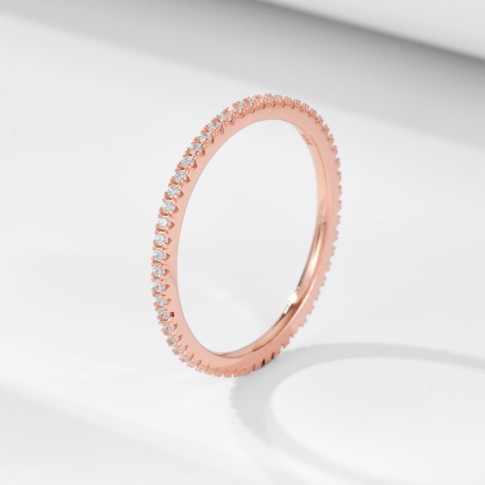 925 Sterling Silver Micro-Pave Single Row Zirconia Ring, Elegant Stacking Jewelry