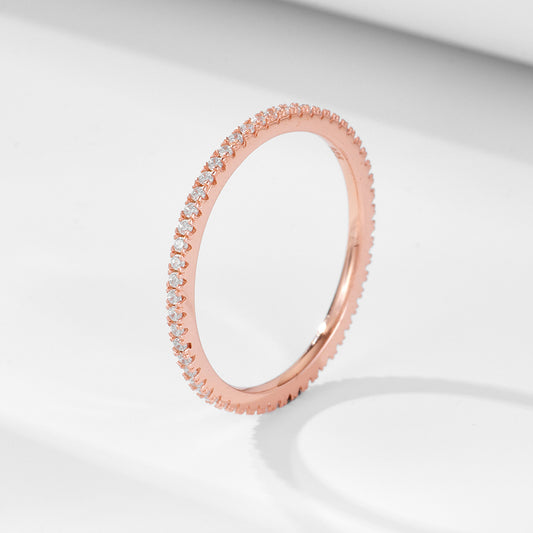 925 Sterling Silver Micro-Pave Single Row Zirconia Ring, Elegant Stacking Jewelry