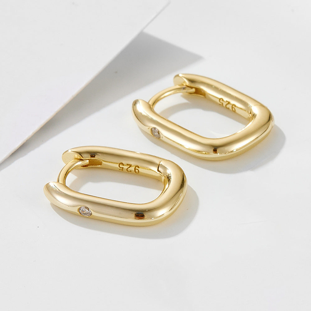 Sterling Silver Chic Minimalist Oval U-Shape Earrings for Women, High-End Versatile Accessory