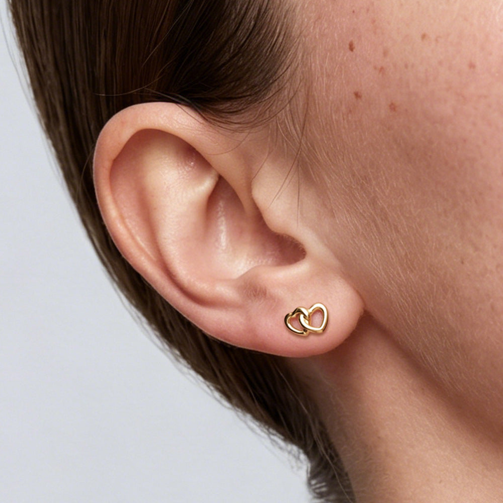 S925 Silver Interlocked Hearts Design Earrings - Minimalist Chic Aesthetic Accessories