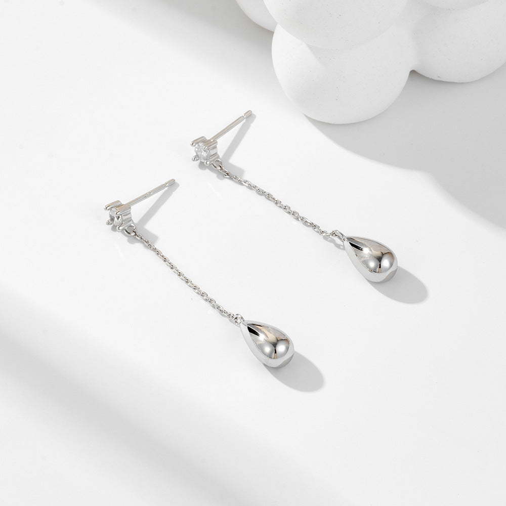 Sterling Silver Sleek Teardrop Dangle Earrings with Long Tassel for Women