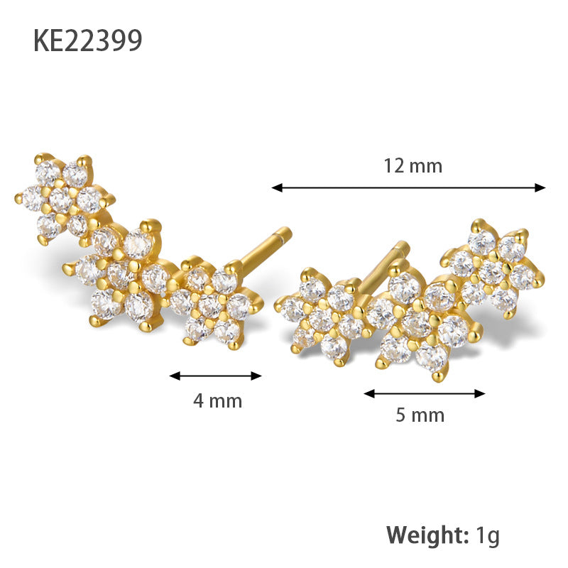 INS Style Floral Stud Earrings | S925 Sterling Silver with Zircon Inlay
