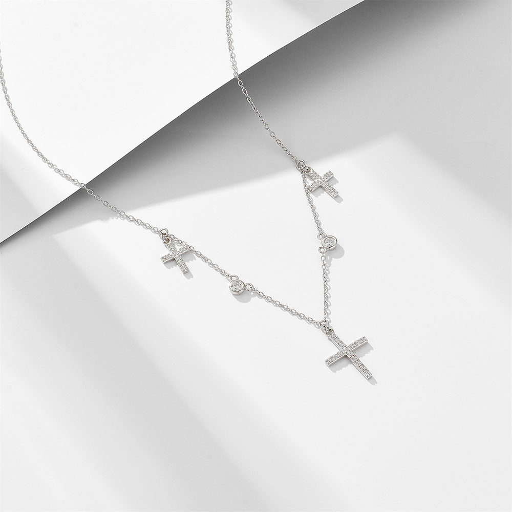 925 Sterling Silver Pave Zirconia Cross Pendant Necklace, Minimalist Light Luxury Jewelry