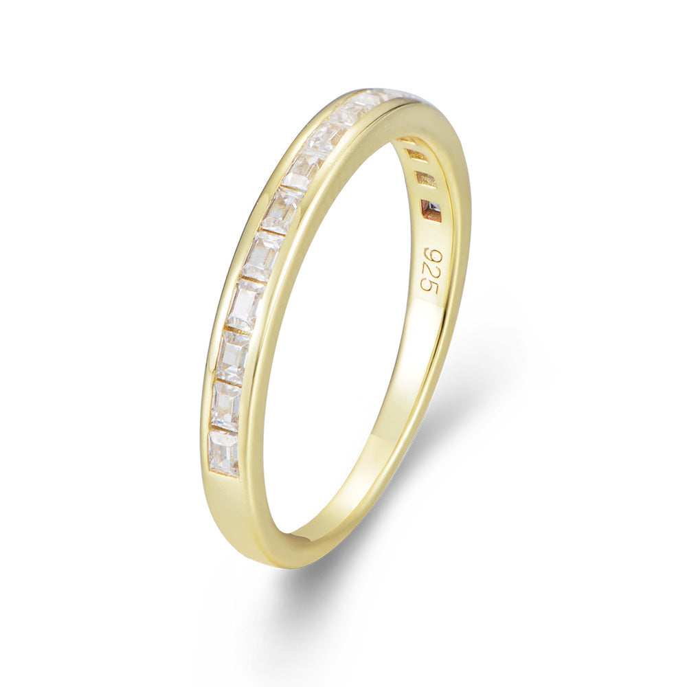 925 Sterling Silver Geometric Square Zirconia Ring, Minimalist Jewelry