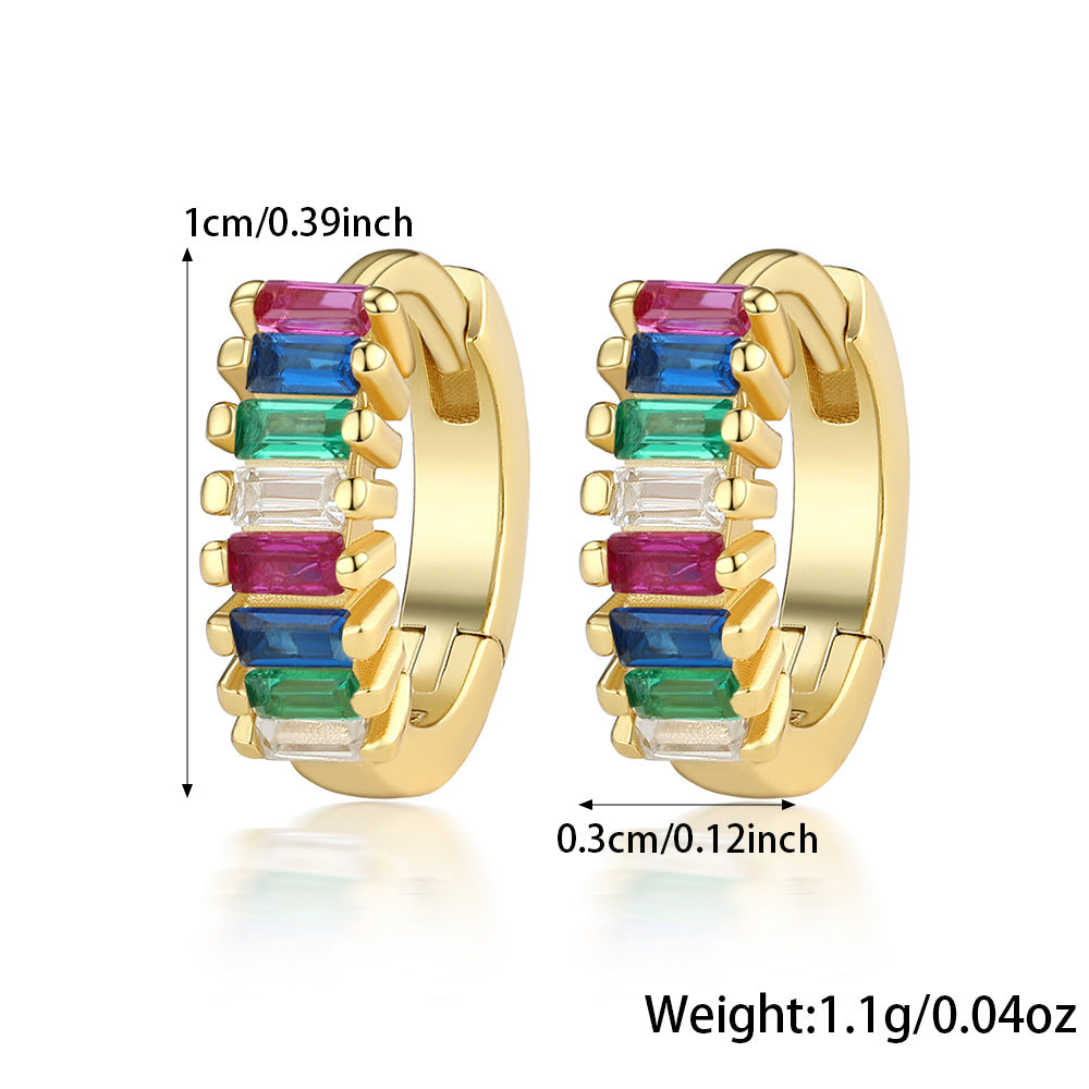 Color Zircon Hoop Earrings - 925 Silver Dopamine Niche Jewelry