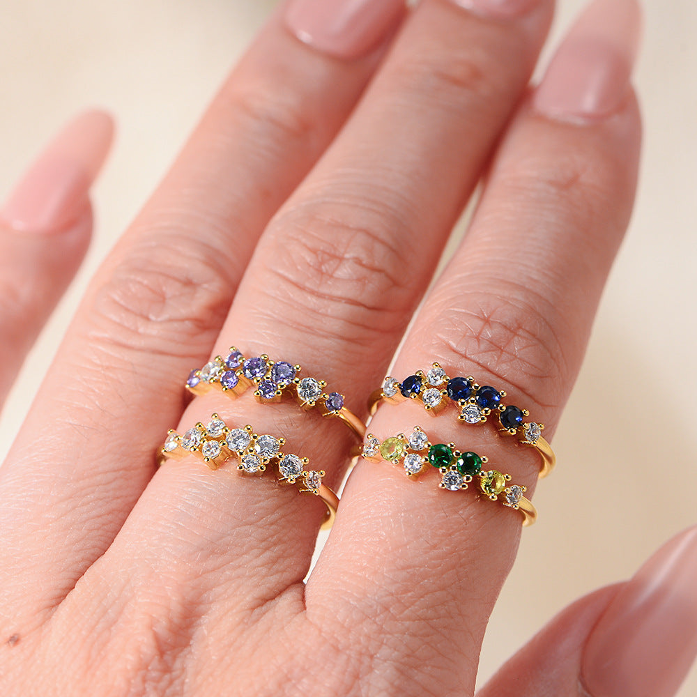 925 Sterling Silver Minimalist Colorful Zirconia Ring, Japanese Style Light Luxury Stackable Jewelry