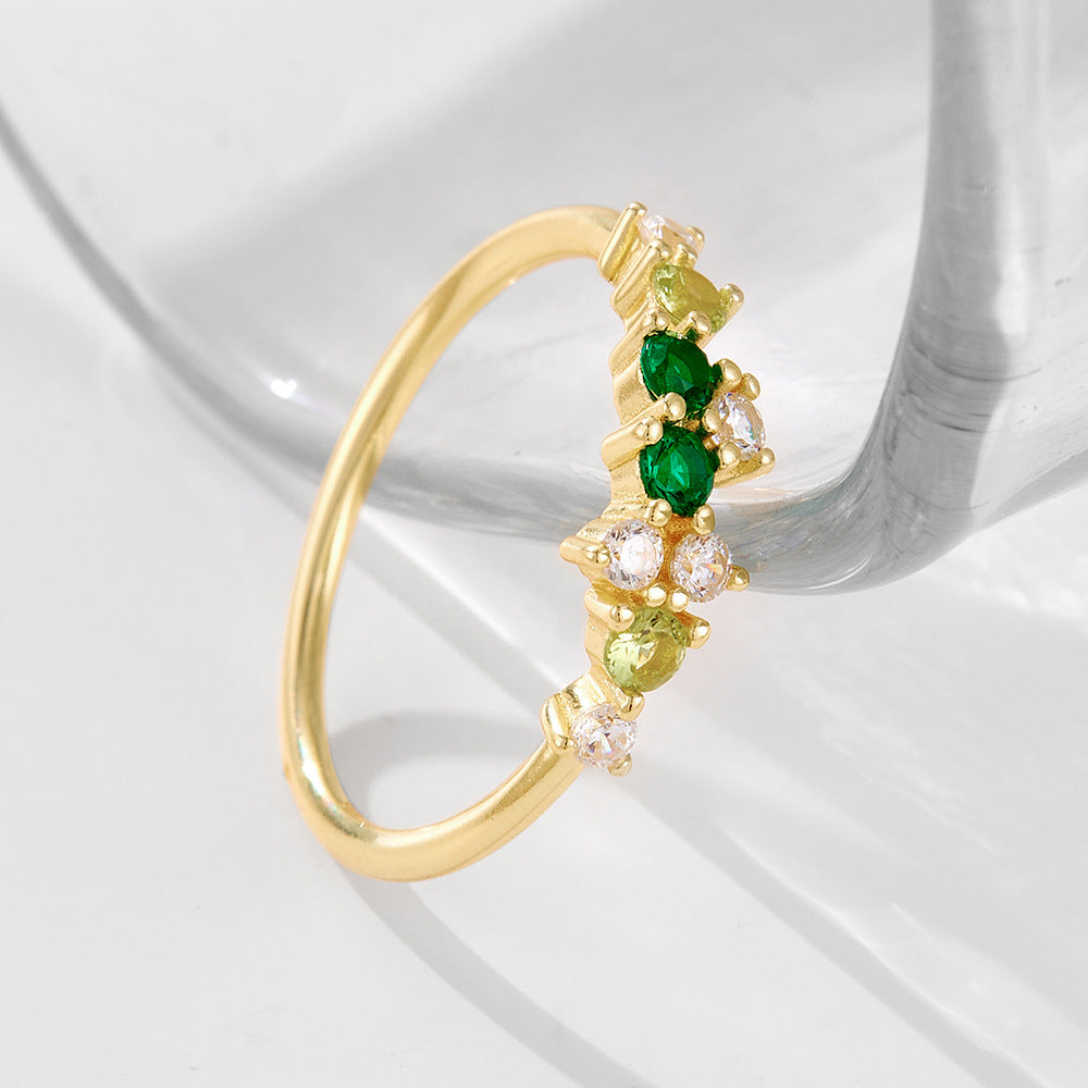 925 Sterling Silver Minimalist Colorful Zirconia Ring, Japanese Style Light Luxury Stackable Jewelry