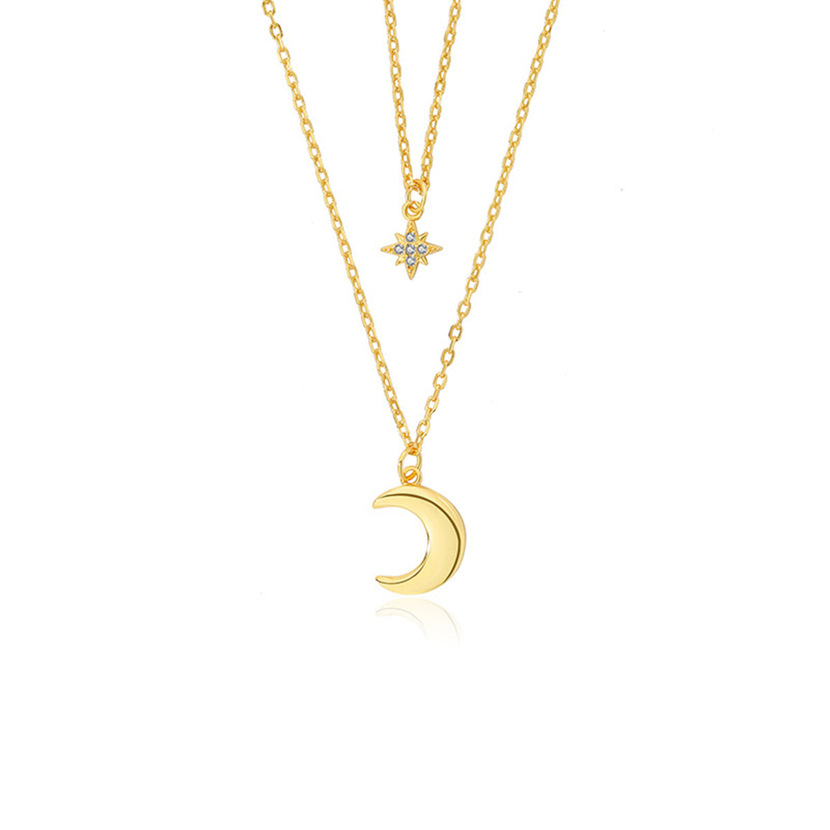 Star Moon Double Necklace - S925 Silver Sweet Best Friend Gift
