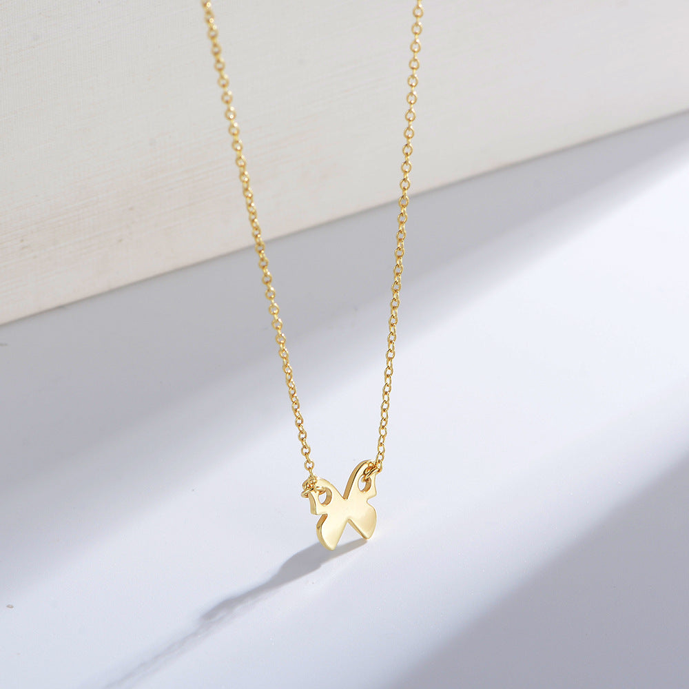 925 Sterling Silver Gold-Plated Butterfly Pendant Necklace, Minimalist Jewelry