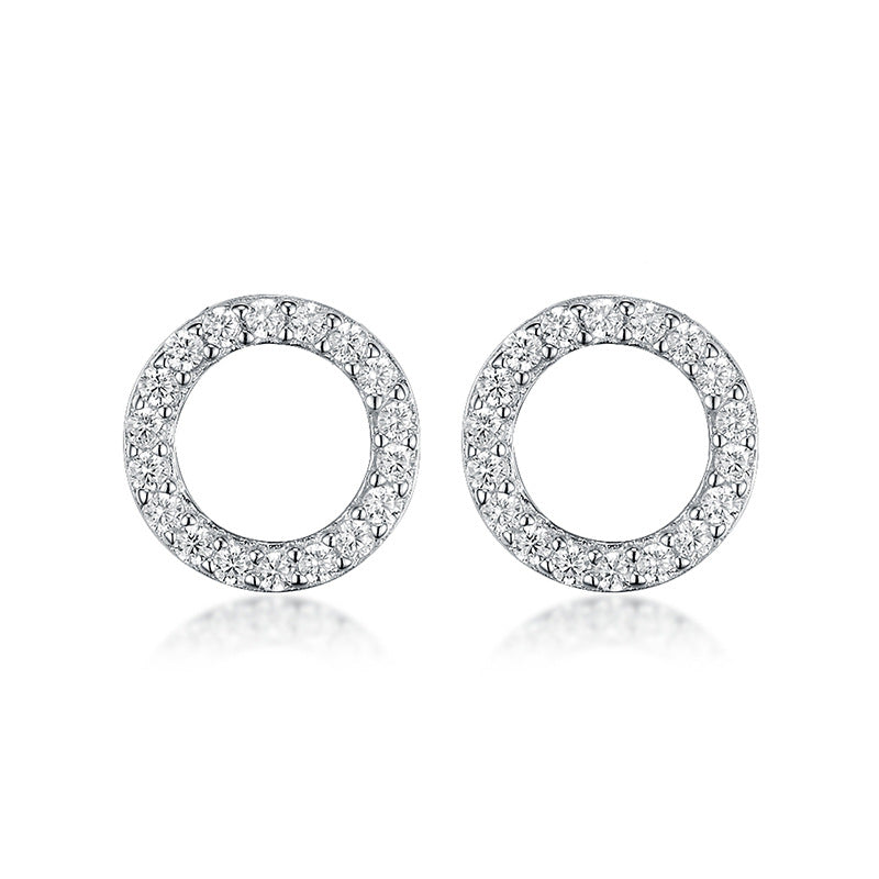 Zircon Circle Earrings - S925 Silver Elegant Geometric Studs