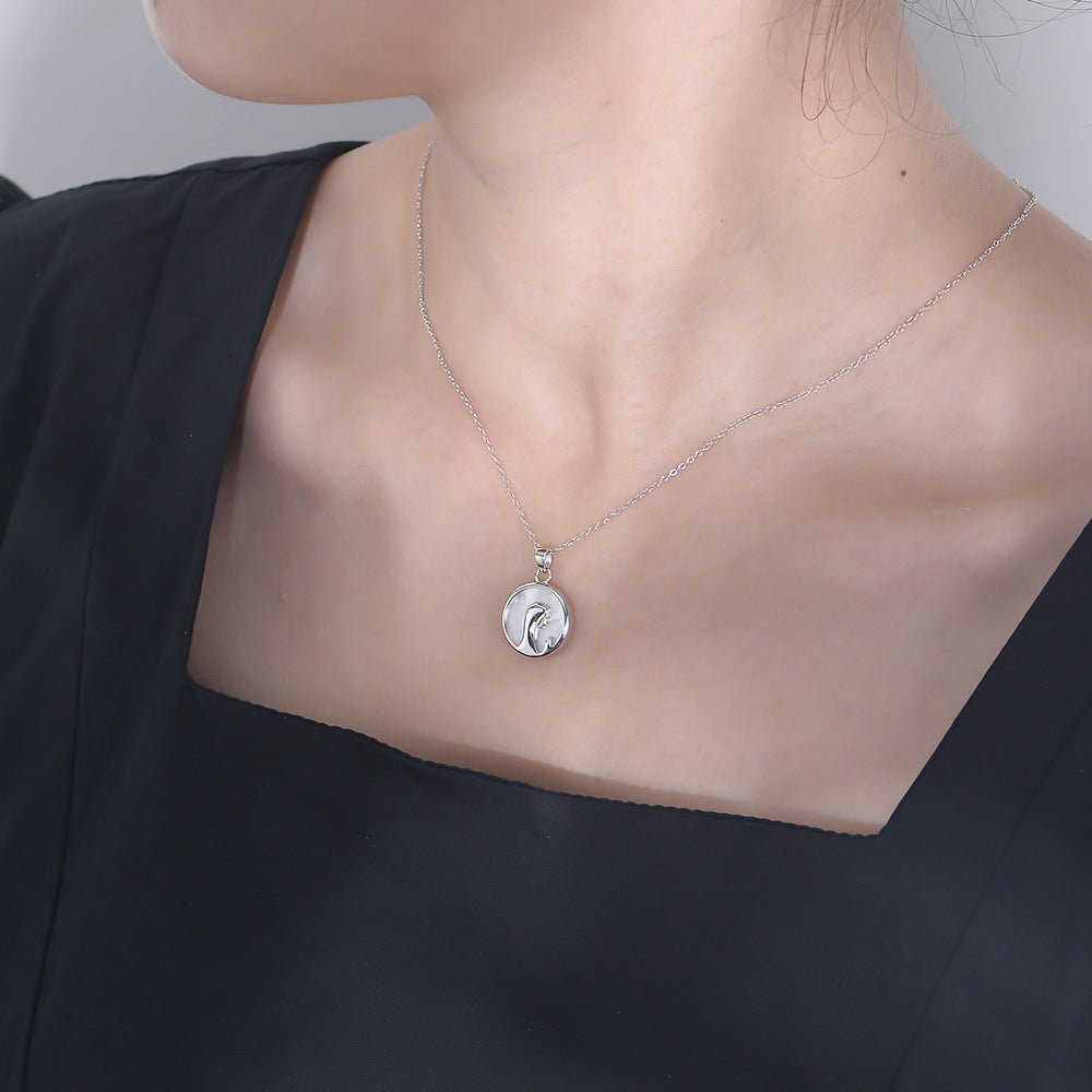 S925 Silver Mother of Pearl Virgin Mary Portrait Pendant - Modern Retro Religious Aesthetic Chain