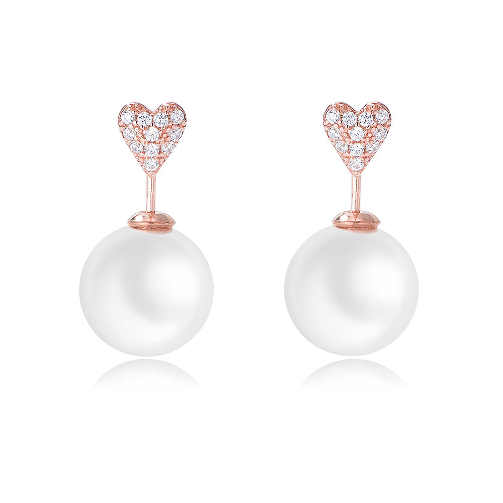 925 Sterling Silver Heart Zirconia & Pearl Stud Earrings, Minimalist Dainty Jewelry