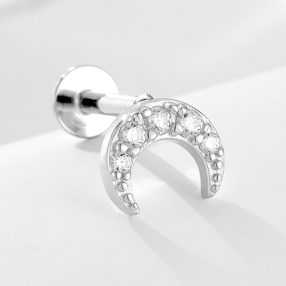 925 Sterling Silver Geometric Opal Labret Stud, Threaded Cartilage Piercing High-End Trendy Jewelry