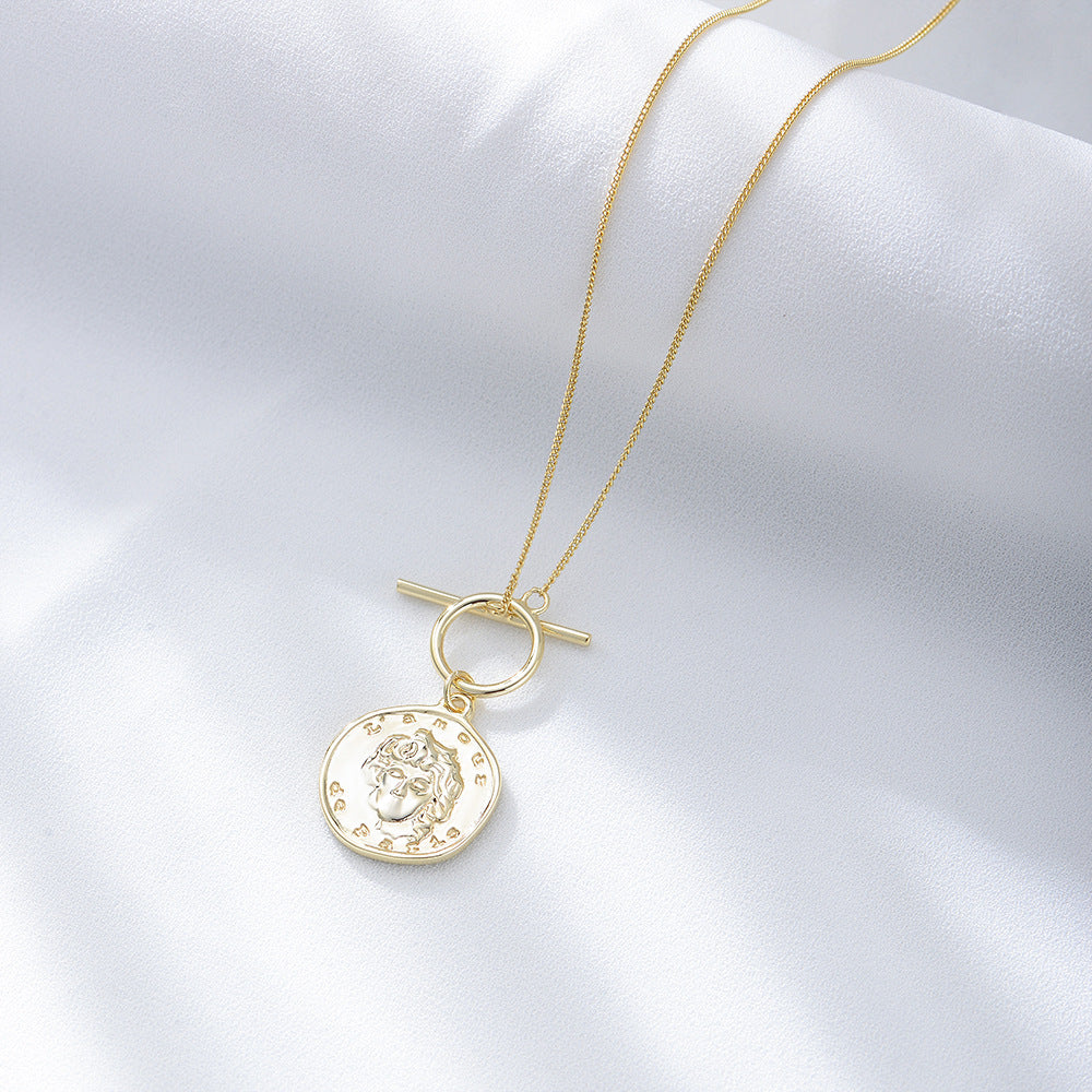 925 Sterling Silver Coin Necklace, Vintage Relief Medallion Pendant