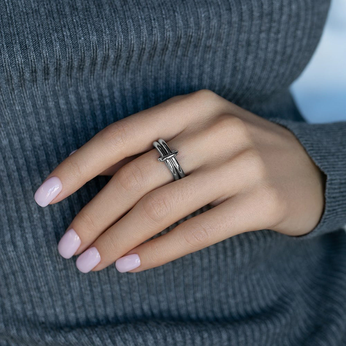 Geometric Double Ring - 925 Silver Minimalist Niche Finger Jewelry