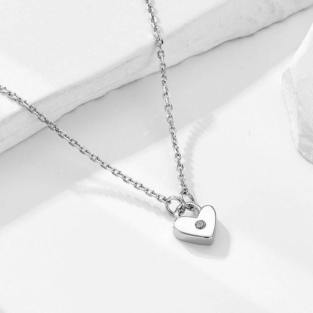 Sterling Silver Dainty Heart-Cut Zirconia Necklace for Women, Light Luxury Aesthetic