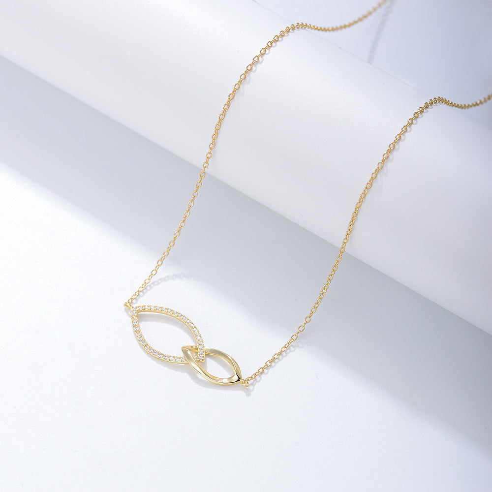 925 Sterling Silver Geometric Rhombus Interlocking Necklace, Sparkling Zirconia Jewelry