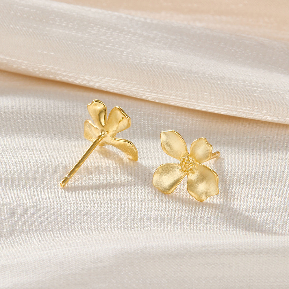 Matte Gardenia Earrings - 925 Silver Floral Petal Light Luxury Studs