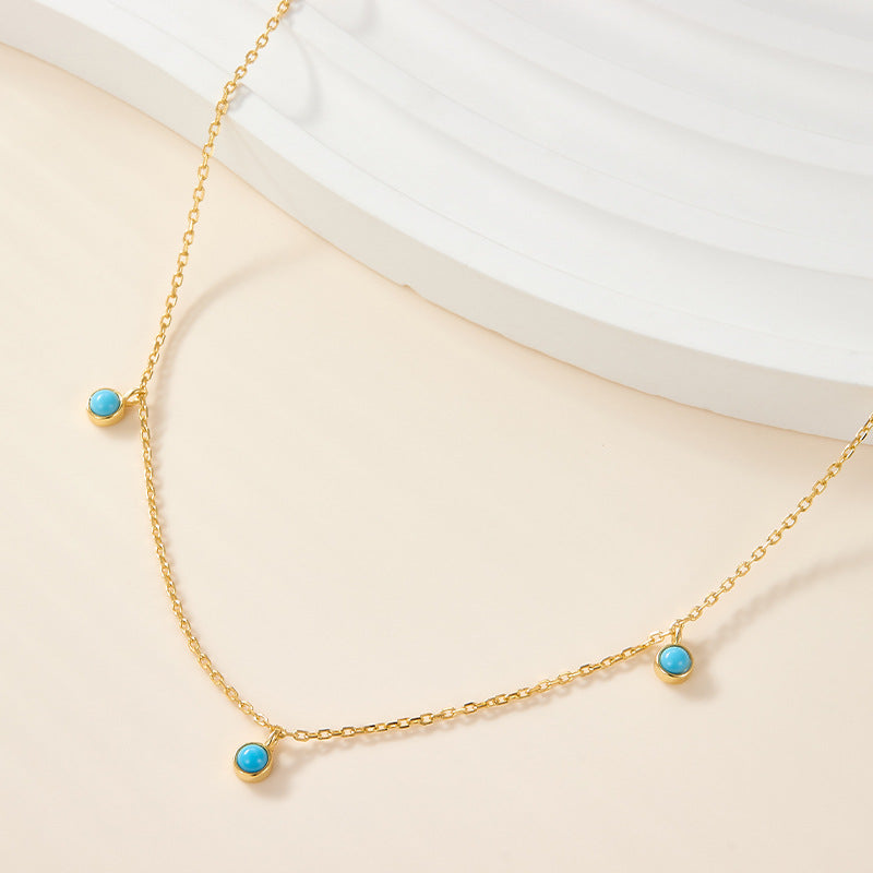 Turquoise Necklace - 925 Sterling Silver Retro Niche Collarbone Chain