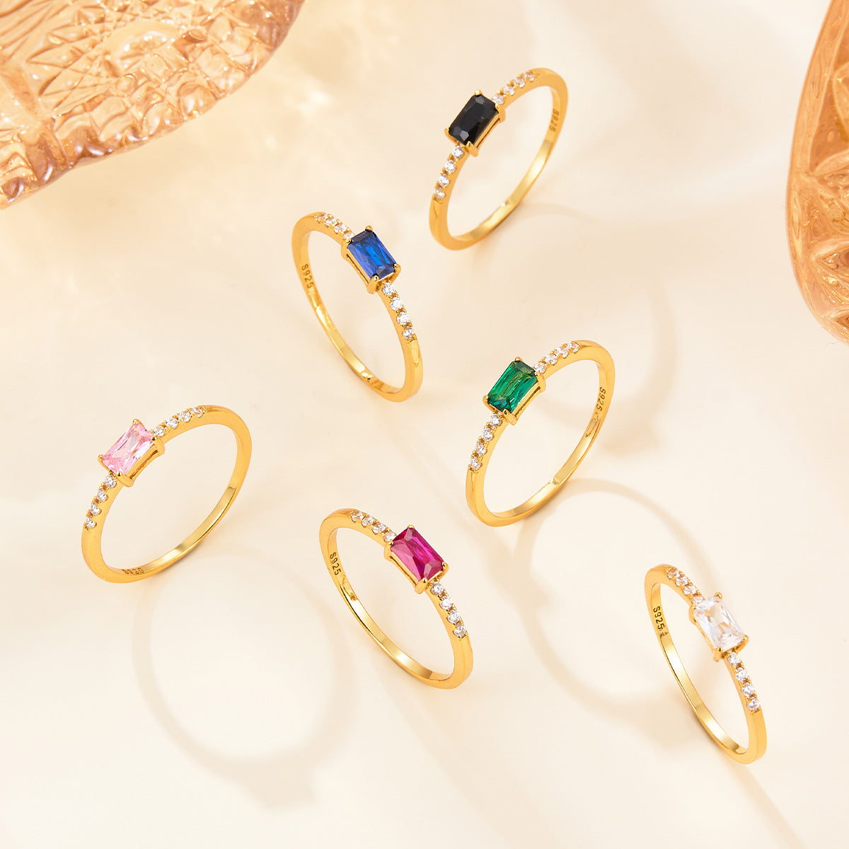 Colored Zircon Gold-Tone Ring - S925 Sterling Silver Minimalist Light Luxury Wholesale