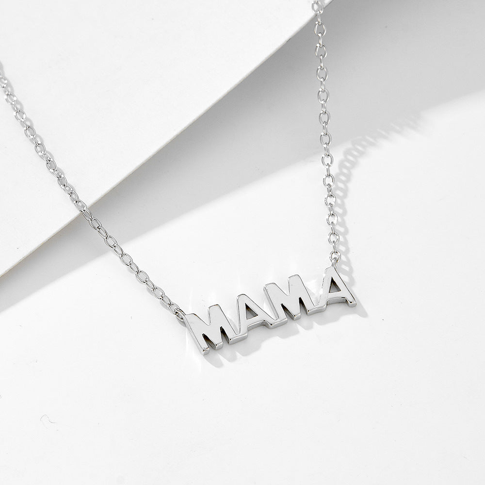 925 Sterling Silver 14K Gold Plated MAMA Letter Pendant Necklace, Minimalist Mother's Day Jewelry
