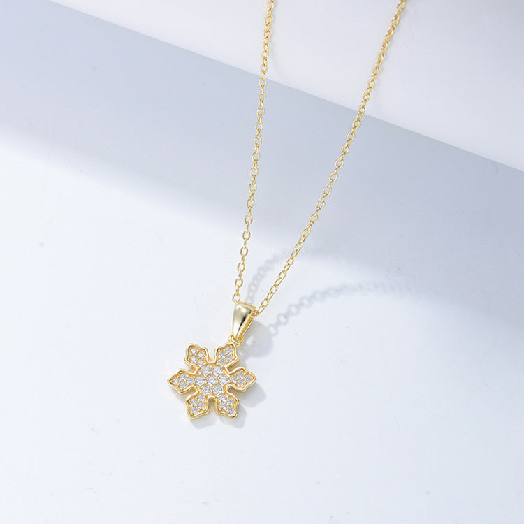 925 Sterling Silver Snowflake Pendant Necklace, Micro-Pave Zirconia Jewelry