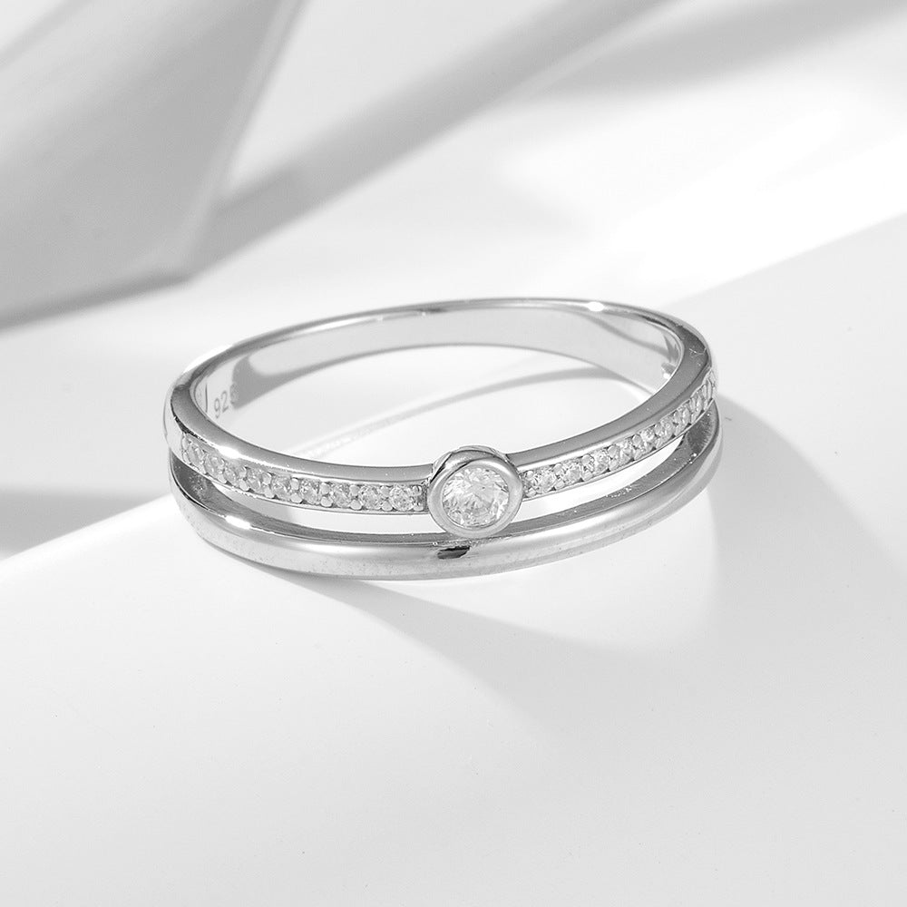 S925 Silver Modern Double-Sided Pave Ring - Sleek Cold Style Trendy Band