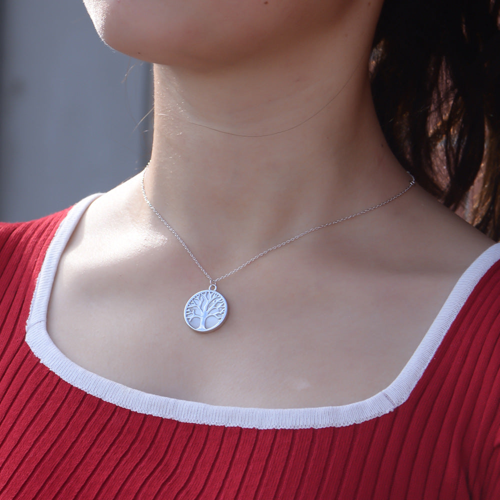 925 Sterling Silver Tree of Life Necklace, Natural Shell Pendant