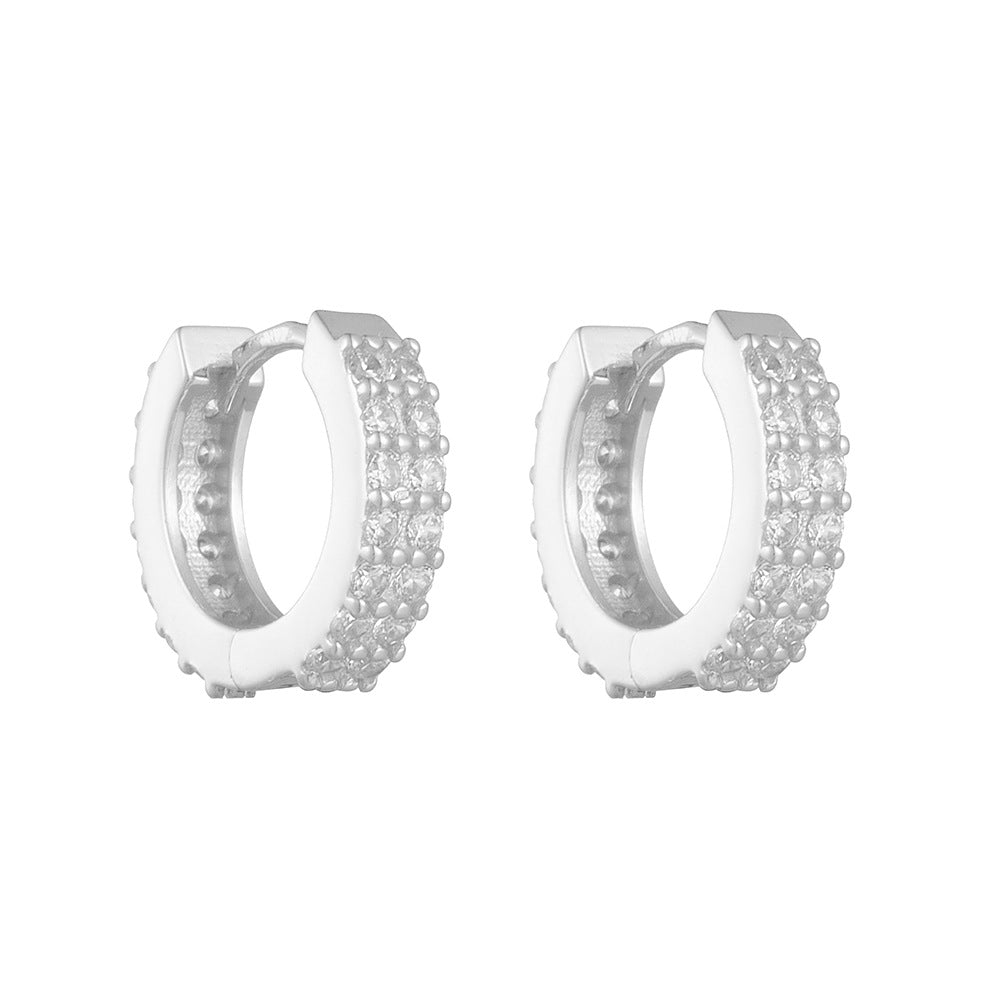 925 Sterling Silver Double Row Zirconia Huggie Hoops, Micro-Pave Small Hoop Earrings for Women, Minimalist Geometric Ear Buckles
