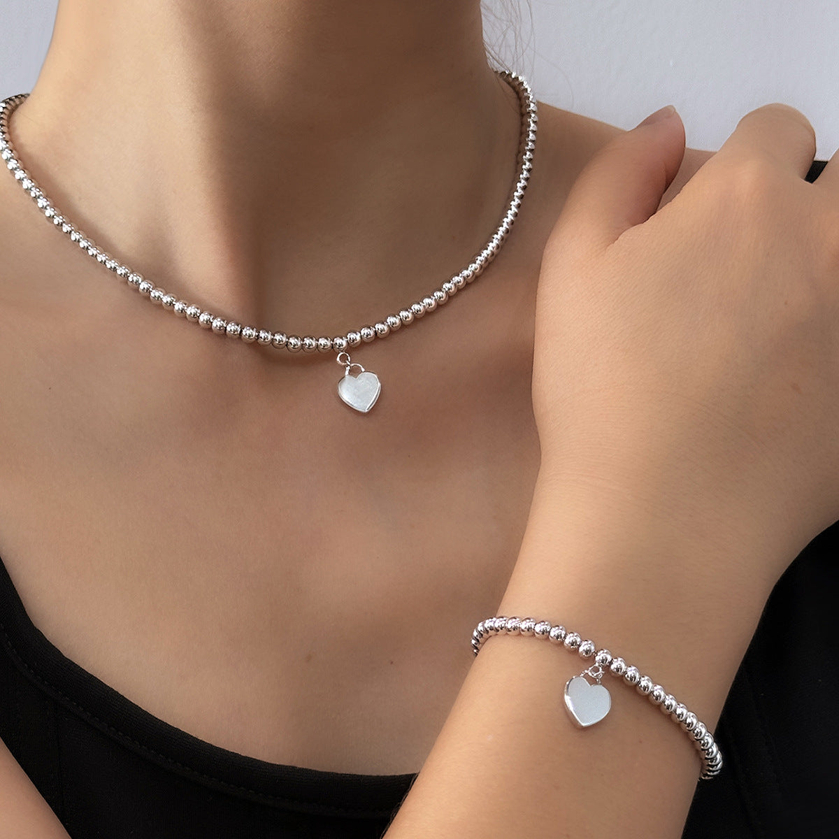 Heart Beaded Bracelet - 925 Silver Detailed Pendant Chain Wholesale