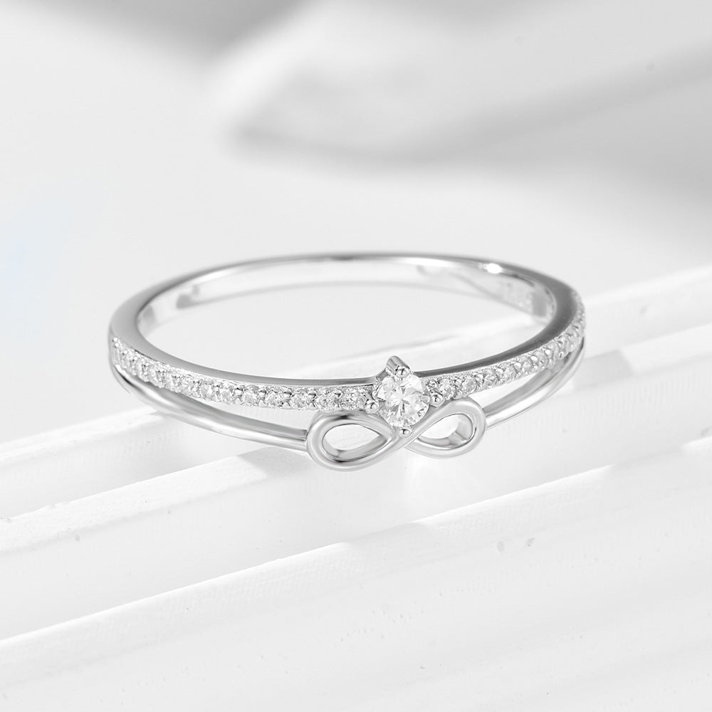 925 Sterling Silver Infinity Figure-8 Ring, Minimalist Pave Zirconia Lucky Band Jewelry