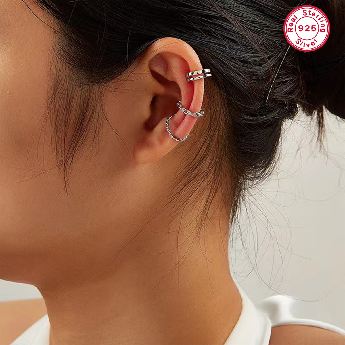 French Twist Ear Clips - 925 Silver No Piercing Earrings