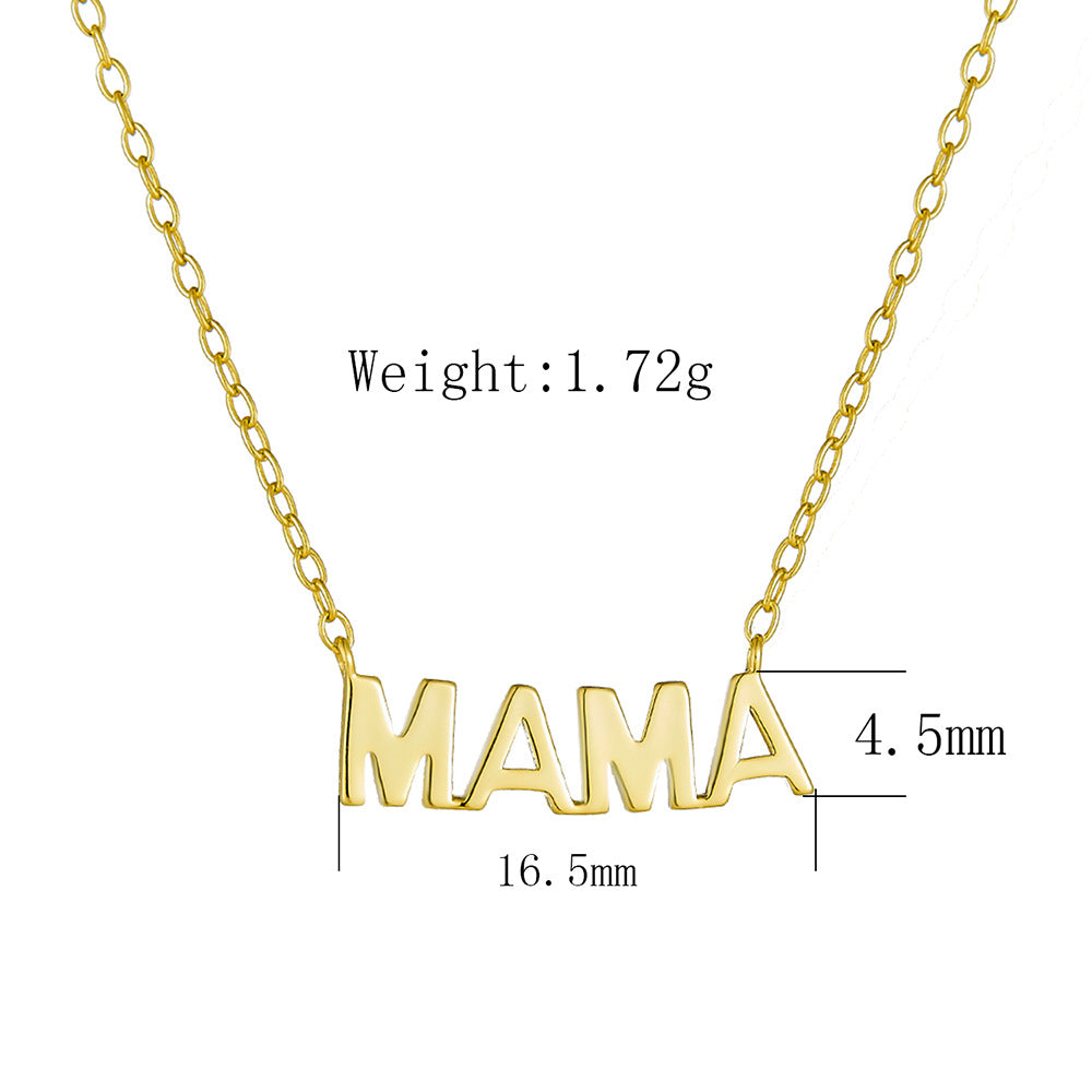 925 Sterling Silver 14K Gold Plated MAMA Letter Pendant Necklace, Minimalist Mother's Day Jewelry