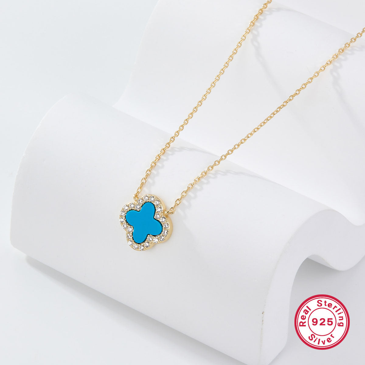 925 Sterling Silver Four-Leaf Clover Necklace | Zircon Inlaid Light Luxury Clavicle Chain for Women, Cross-Border Wholesale
