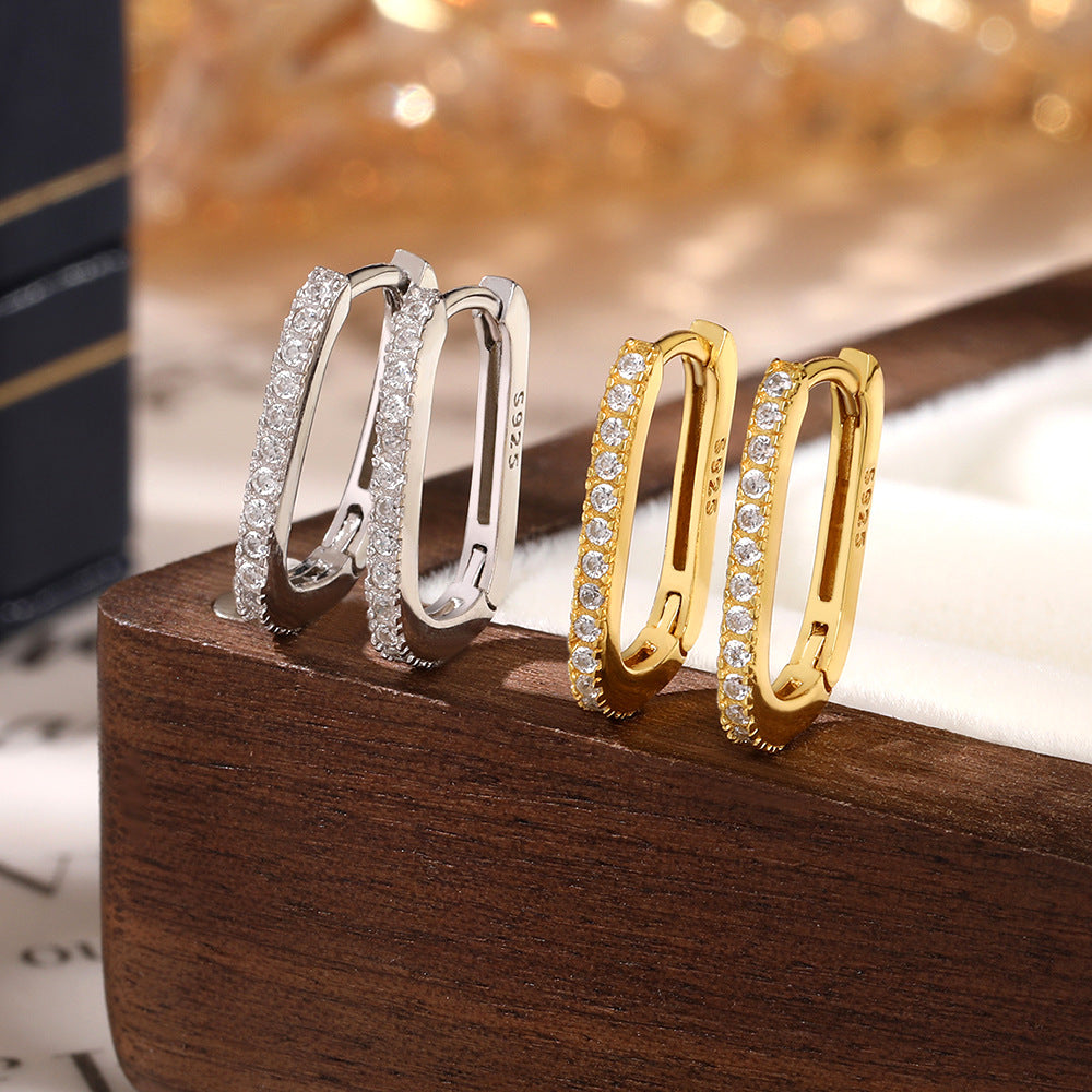 Oval Zircon Ear Cuffs - 925 Sterling Silver European Wholesale Jewelry