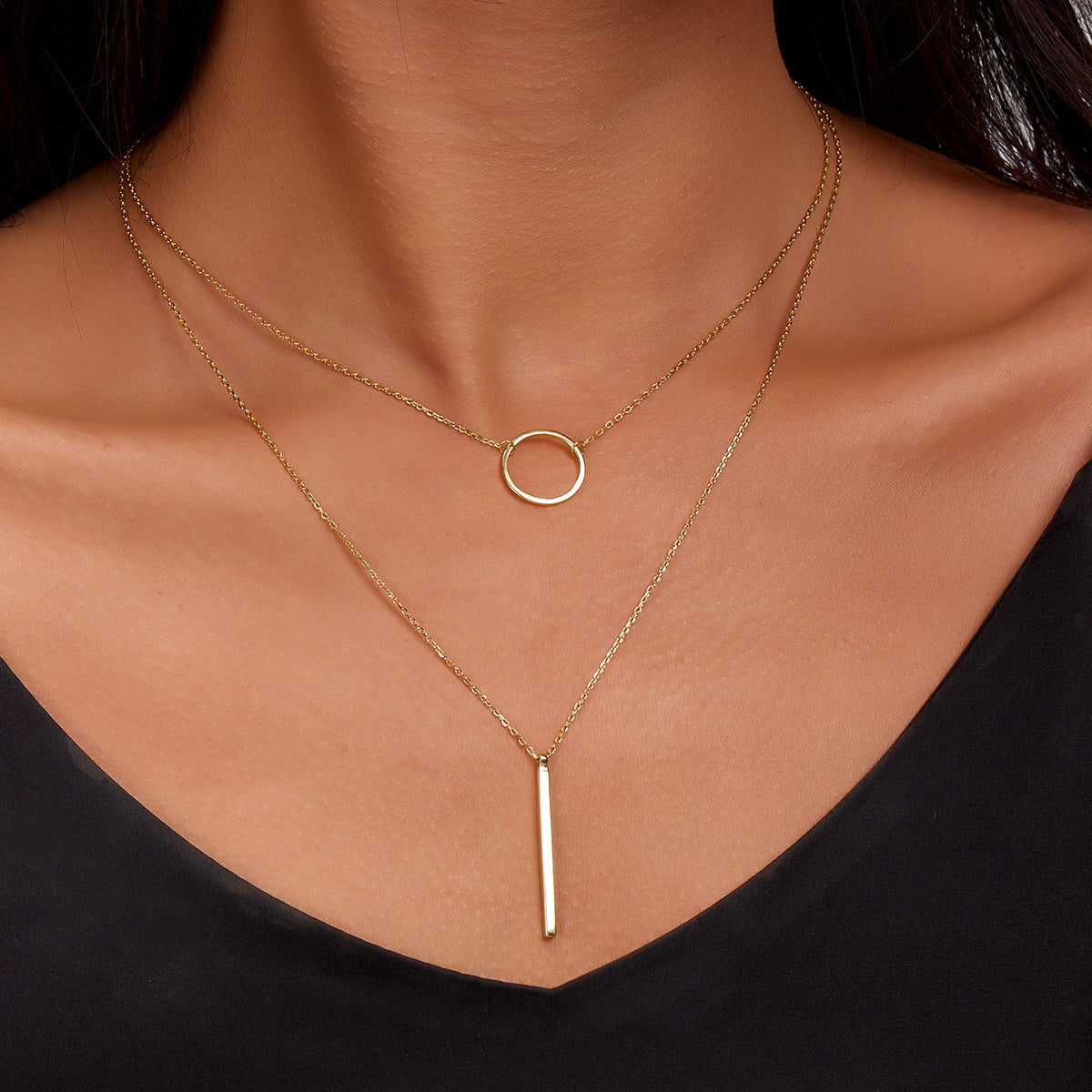 Double Layer Circle Necklace - 925 Silver Minimalist Best Friend Gift
